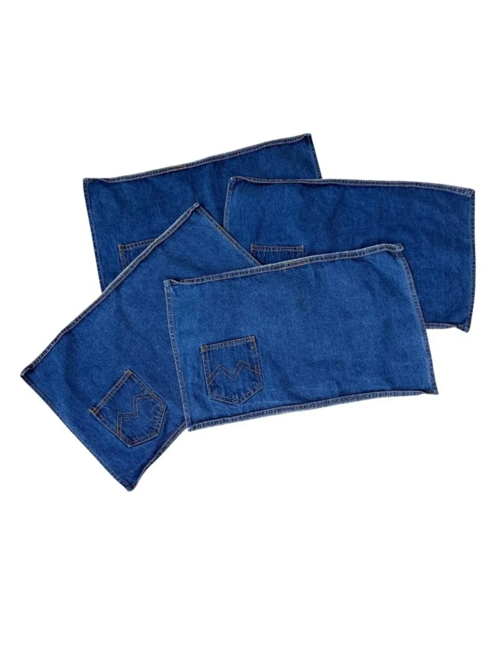 Vintage Placemats Handmade Denim Pockets County Western Retro Table Linens Blue
